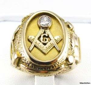   Diamond MASONIC Master Mason RING   14k Yellow Gold Hefty 20g Symbols