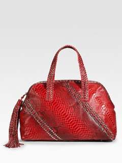 Carlos Falchi   Studded Python Dome Top Handle Bag/Red