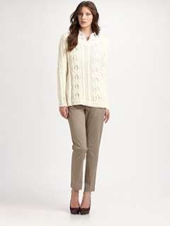   stretch cotton blouse $ 550 00 stretch cotton straight leg pants $ 550