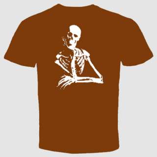 skeleton thinker college T shirt bone skull mortal  