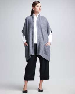 eskandar Boucle Mandarin Poncho, Brushed Cotton Imperial Collar Blouse 