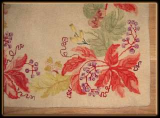 Antique Hooked Wool Rug Tan Red Green Floral 3 x 5  