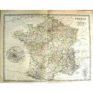  JOHNSTON ANTIQUE MAP 1888 FRANCE CORSICA ENVIRONS PARIS 