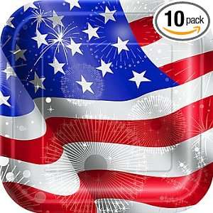  Fourth of July Square 7in Party Plates (10ct)   (Old Glory 