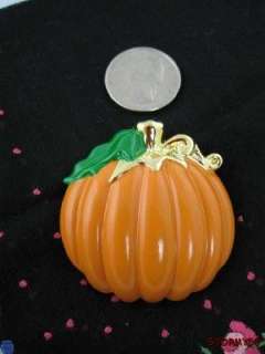 Large Halloween Pumpkin Brooch Pin Pendant Signed  