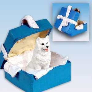  American Eskimo Blue Gift Box Dog Ornament