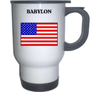  US Flag   Babylon, New York (NY) White Stainless Steel Mug 