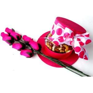 Bright Pink Bonnet Hat Gift Box With Salted Premium Select Mixed Nuts