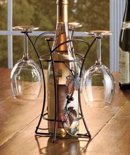 Metal Grapevine Wine Bottle and Glass Stemware Holder Rack Tabletop 