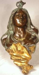 FEMALE FACE WOMAN BRONZE SCULPTURE WALL HANGING COLOR  