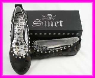 SMET Womens French Ballet Black SLIDES Skull Shoes NIB  