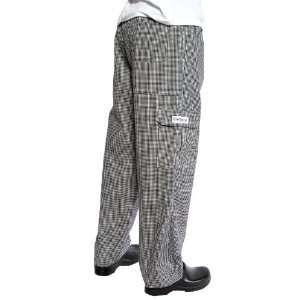 Chef Works CPSC 000 Black and White Small Check J54 Cargo Pants, Size 