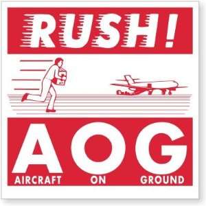  Rush AGO (with plane and courier) Coated Paper Label, 4 x 