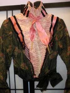 Antique 1900s Victorian FAB BEADED WATERED SILK VELVET DRESS BLOUSE 