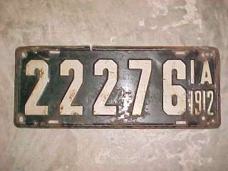 1912 Iowa License Plate USA IA Tag 22276  