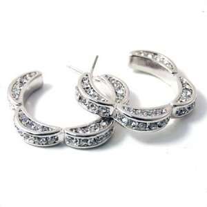 Exquisite Silver with Clear Crystal Rhinestones Flower Hoop Earrings 