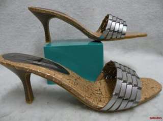 Pierre Dumas Slide Sandals Silver 9B 3Heel NEW  