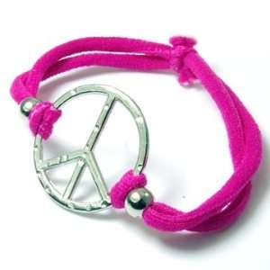  Cute Peace Sign Charm Bracelet on Colorful Hot Pink Cotton 
