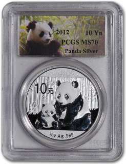 2012 China Silver Panda (1 oz) 10 Yn   PCGS MS70   Special Panda Label 