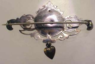 Norway Gilded 830 S Victorian Brooch w/ Heart Dangle  