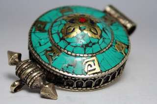 Chinese Old Tibet   Silver Handwork Turquoise Snuff Box 
