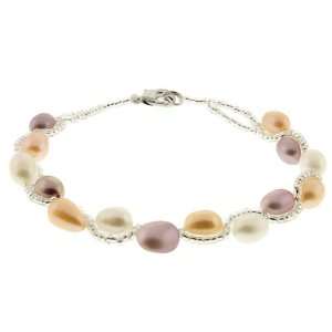   Multi Color Fresh Water Pearl Bracelet With Lobster Clasp 8mm Jewelry