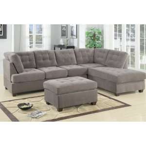  3 Pcs Sectional Sofa in Charcoal Waffle Suede with ottoman 
