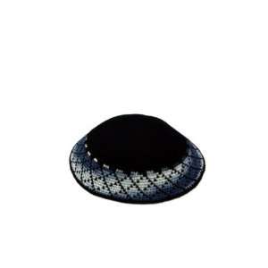   Knitted Kippah with Shades of Blue and Black Diamonds 