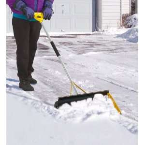  24 Inch Wide Rolling Snow Shovel with Steel Blade and 