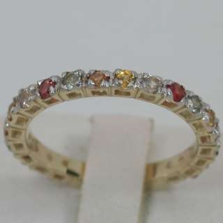   SOLID YELLOW GOLD NATURAL RAINBOW SAPPHIRE ETERNITY BAND RING  