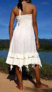 Ladies Cross Bust Cotton Gypsy Dress White Cream sz M  
