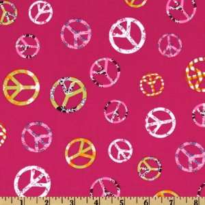   World Peace Signs Fuchsia Fabric By The Yard Arts, Crafts & Sewing