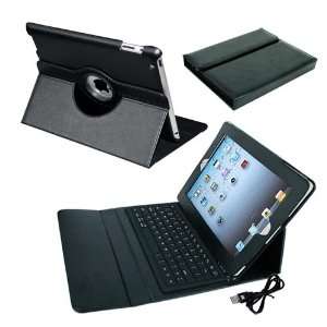 Skque Ipad Leather with Bluetooth Keyboard Case + Black Leather Cover 