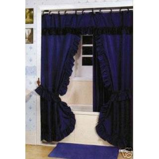 DOUBLE SWAG SHOWER CURTAIN, LINER & RINGS , NAVY BLUE