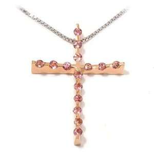   Red/White Chain 18 karat Gold with Pink Tourmaline, form Cross, line