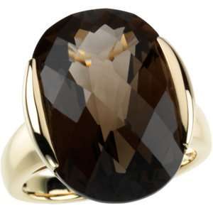   Yellow Gold Checkerboard Smoky Quartz Ring Diamond Designs Jewelry