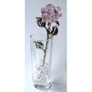  Pink crystal Rose Made with Swarovski Crystal in Vase 