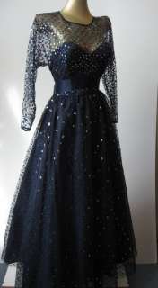 VTG 70S VICTOR COSTA SEQUINED FULL SKIRT PARTY WEDDING BALL GOWN DRESS 