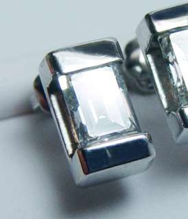 Emerald Cut 1.15ct Diamond Stud Earrings 14K White Gold Estate Jewelry 
