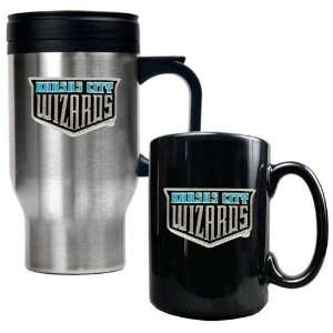 Kansas City Wizards MLS Stainless Steel Travel Mug and Black Ceramic 