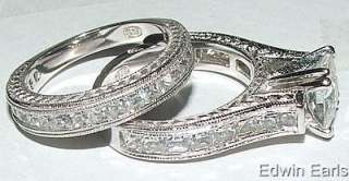 beautiful estate style wedding band ring set extreme detail shown