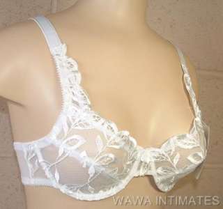 FLORAL EMBROIDERY LACE UNDERWIRE NO PADDING BRA  WHITE  