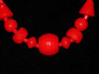 Antique / Vintage Art Deco Red Glass Bead Necklace Czech Signed with 