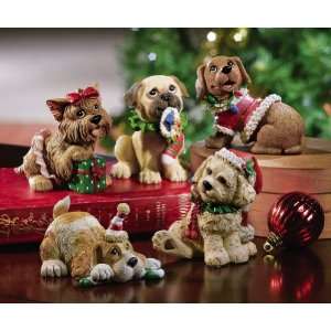  Set Of 5 Christmas Holiday Dog Collectible Figurines By 