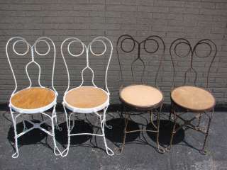 Ice Cream Table & Chair Set Vintage Wrought Iron White Wood Furniture 