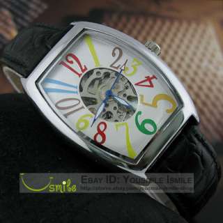 Fashion Colorful Arabic Numeral Automatic Leather Watch  