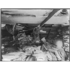    The Hermit in his Den,cot,clutter,dilapidated,c1900