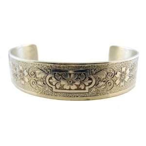  Style Sterling Silver Floral & Foliate Engraved Cuff Bracelet Jewelry