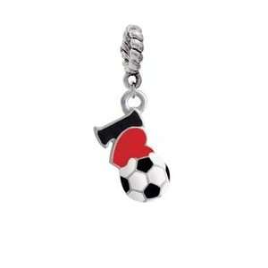  I love Soccer   Red Heart Silver Plated European Charm 