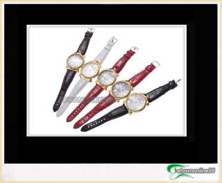 Fashion Big Round Dial Numerals Indicate Time Leather Quartz Wristband 